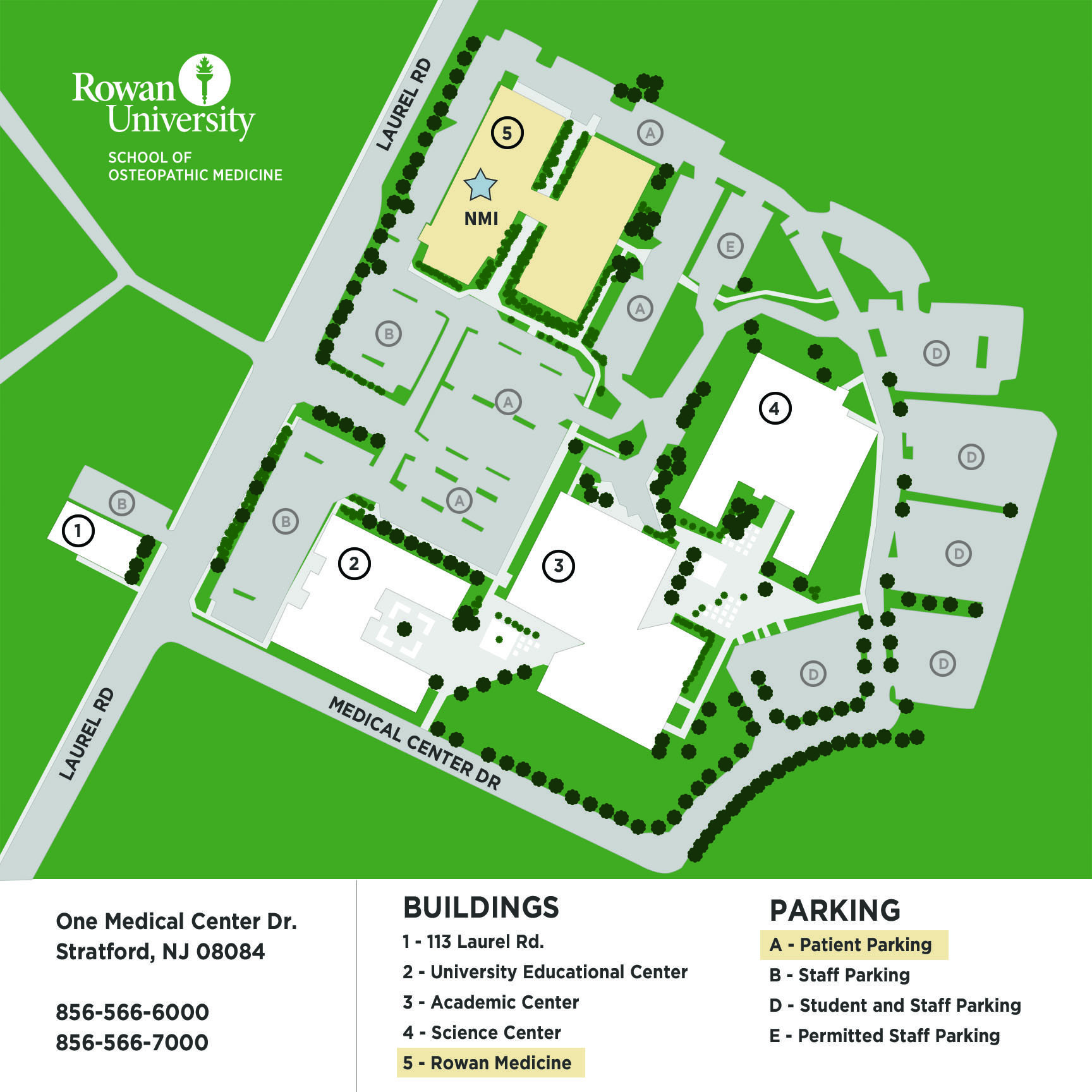 map of the Stratford campus of Rowan Medicine and SOM