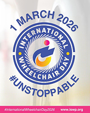 1 March 2026 #Unstoppable is written in a circle around an medal-like image that says International Wheelchair Day