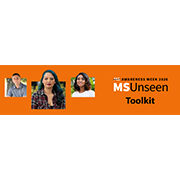 separate photos of a man and two women are placed next to the words MS Awareness Week 2026 MSUnseen Toolkit