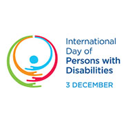Blue text on a white background with logo International Day of Persons with Disabilities 3 December
