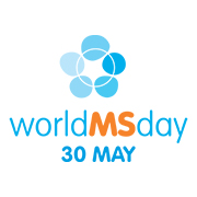 Blue logo with blue and orange text on a white background World MS Day 30 May