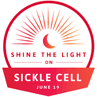 Red text Shine the light on Sickle Cell June 19 n a white background Sickle Cell