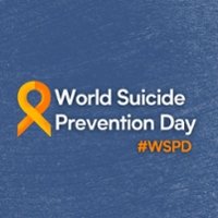 White text on a blue background with an orange awareness ribbon "World Suicide Prevention Day #WSPD"
